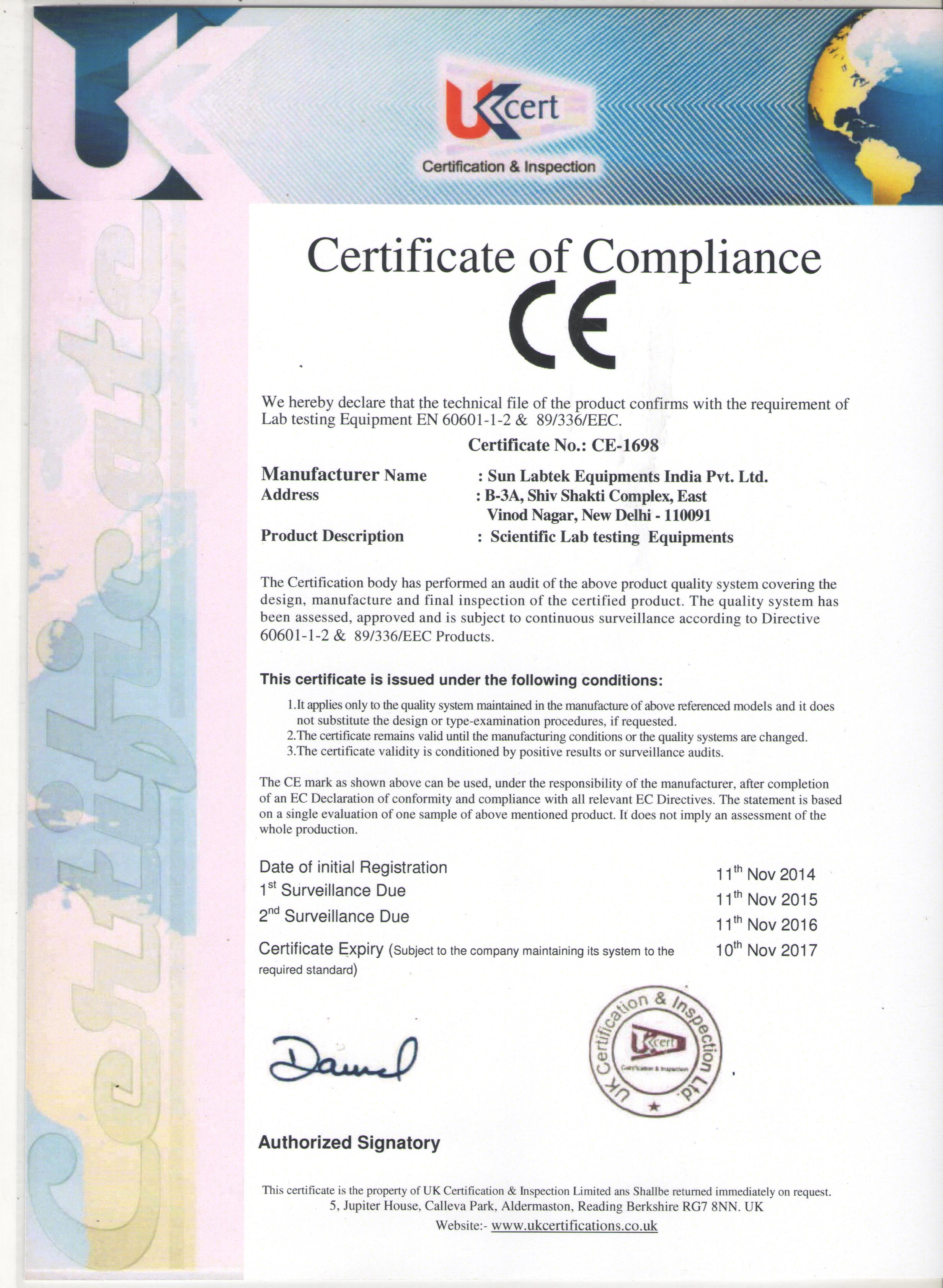 Sample Certificate Of Compliance Form